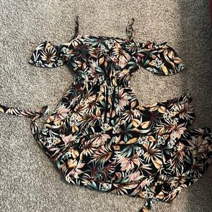 Shein off the shoulder ruffle tropical print belted maxi dress